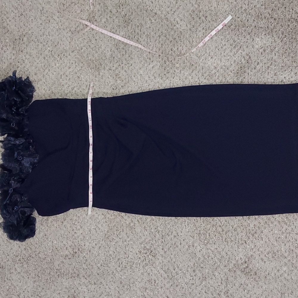 ⭐️SALE⭐️THIS WEEKEND⭐️ Xscape Navy Blue Off The Shoulder Dress With Flowers - Picture 4 of 8